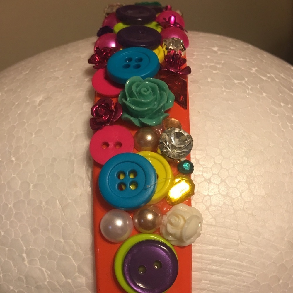 Orange Button Rhinestone Headband - Picture 2 of 4